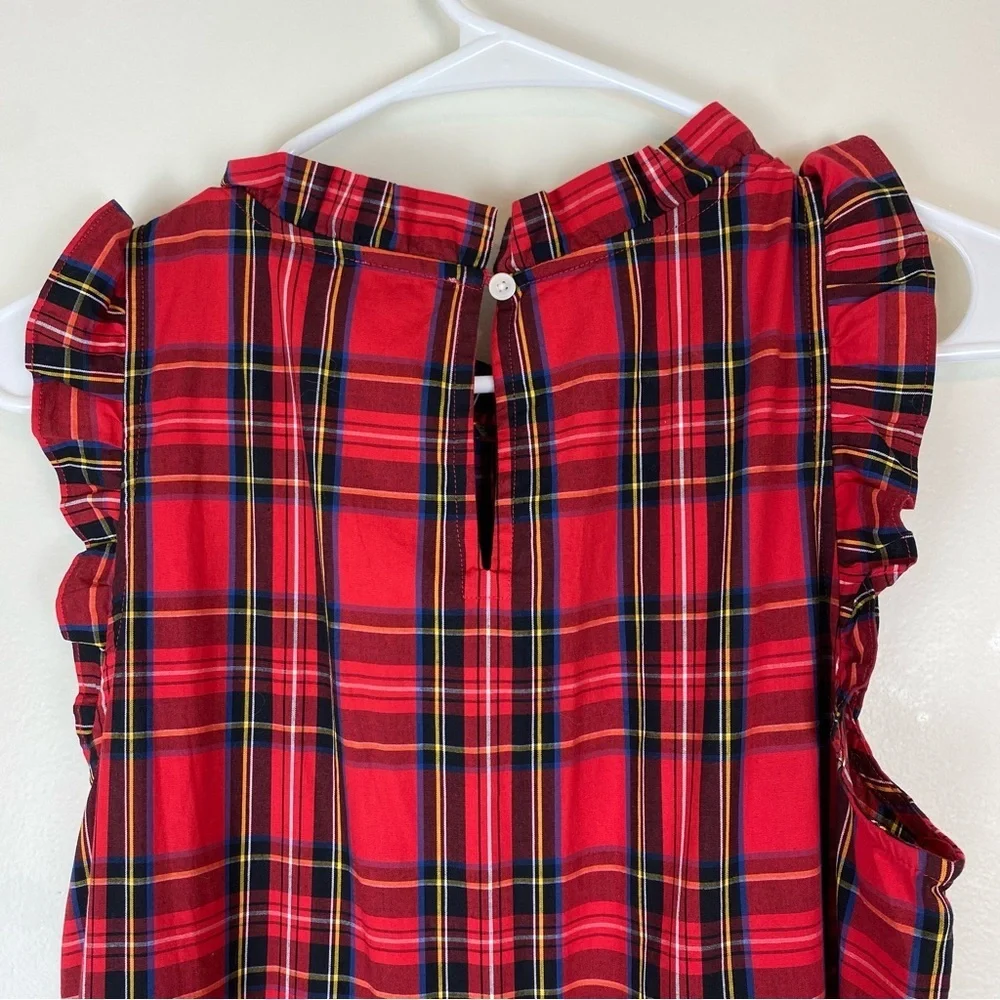 J CREW Classic Red Tartan Plaid Tiered Ruffle Midi Dress size 8 - Picture 5 of 11